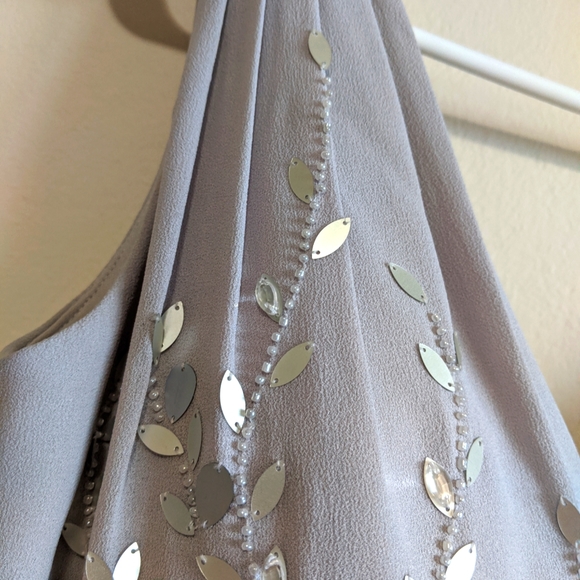 NWOT Le Chateau Silver Beaded Gown - Picture 5 of 13